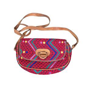 TATA Guatemalan Woven Colorful Purse Crossbody Bag with Leather‎ Closure & Strap